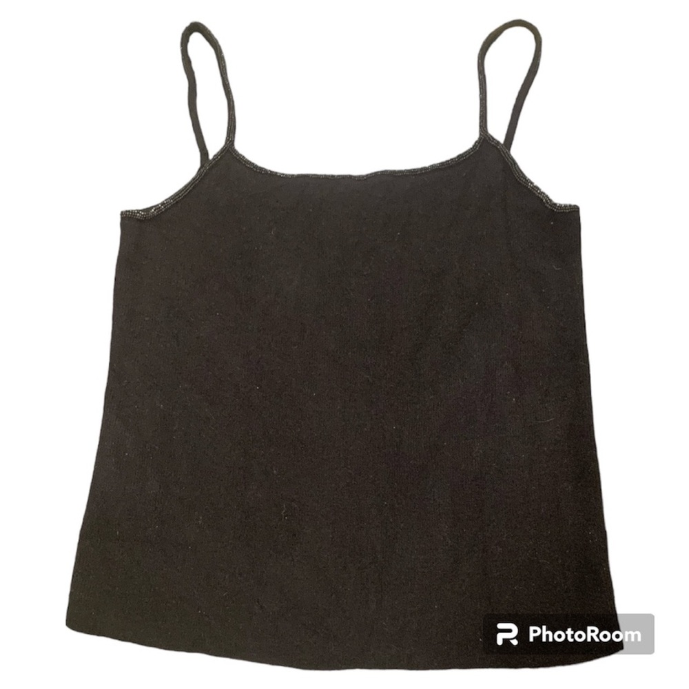 Y2k Ralph Lauren Wool, Cashmere, and Angora Rabbit Beaded Black Cami, Size L